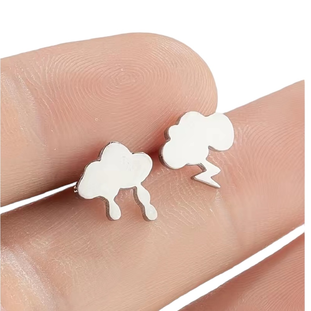Stainless Steel Silver Mini Cloud And Rain Stud Earrings